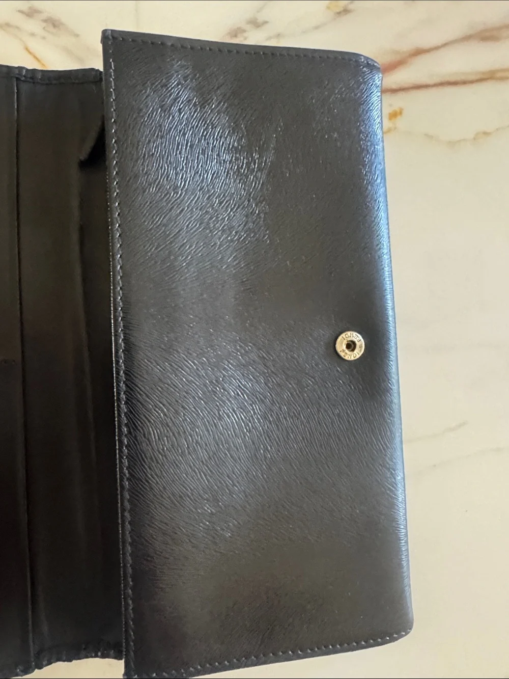 Fendi Black Leather Logo Continental wallet
